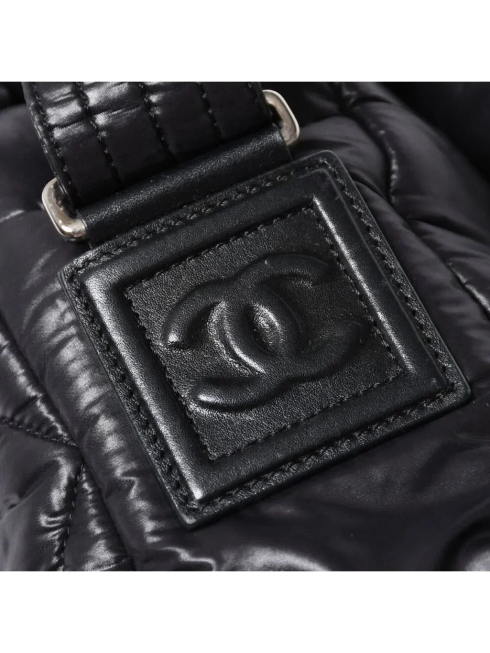 Chanel Coco Cocoon Shoulder Bag CC Logo Nylon Black Silver Quilted